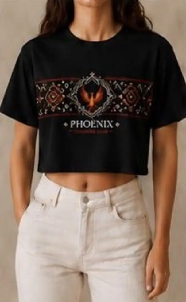 Phoenix Motif Crop · Siyah